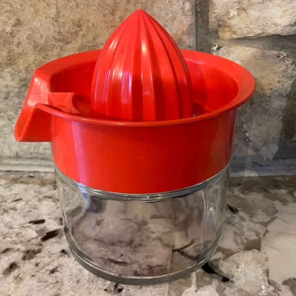 Vintage Gemco Juicer Heavy Duty Reamer & Strainer Glass Container Orange Top USA
